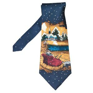 Vintage Viaggio Mens Necktie Classic Holiday Sleigh Winter Scene Snow Silk Tie